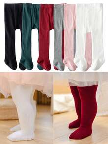 3 Pairs Black White Pink Baby Girls Seamless Mesh Leggings Tights, Toddler Stockings Soft Breathable Infant Pantyhose Travel Pants, Baby Essentials Daily Sports Dresser Leggings, Valentines Day Gift - Multicolor - View 2