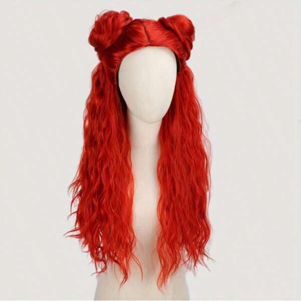 26inch Women's Movie-Inspired Red Wavy Cosplay Wig - Heat Resistant Rose Net Cap, Long Curly Synthetic Fiber Wig, Suitable For Makeup Parties, Halloween And Events