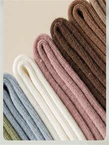 4 Pairs Women's Seamless Elastic Calf High Socks, Casual Everyday Wear, Spring/Autumn