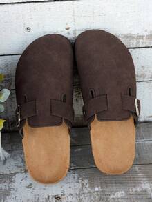 Damskie, swobodne, jednokolorowe, wsuwane klapki zamszowe, dostępne w wersji z podszewką termiczną i bez