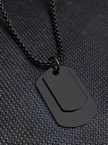 1pc Fashion Mother-Child Dog Tag Pendant Necklace, Beaded Chain Jewelry, Versatile Streetwear Accessory, Stainless Steel Dog Tag Pendant Necklace With Beaded Chain, Suitable For Men's Daily Wear