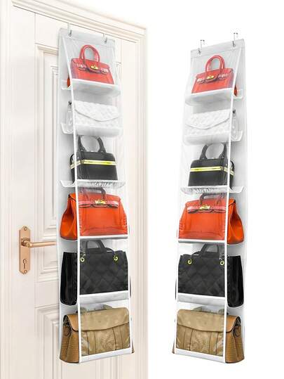 1个门后挂式收纳袋，6口袋钱包整理袋，适用于衣柜，耐用手提包收纳袋，白色钱包整理架，适用于衣柜、门、壁橱、衣柜收纳、家居装饰挂袋