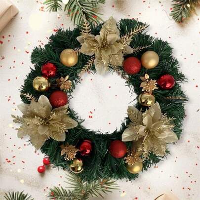 Poinsettia Wreath With Balls Creative Christmas Tree Hanging Decorations For Home Office Party Celebrations