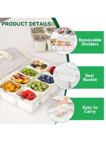 2Pack Snackle Box Container - Dishwasher Safety Divided,8 Compartments Snack Box,Serving Tray With Lid And Handle - Charcuterie Board For Portable Snack Platters - Clear Organizer For Fruits Snacks,Perfect For Road Travel,Thanksgiving Gifts, Christmas Gifts, Halloween Gifts, Valentine's Day Gifts, New Year Gifts - 米色 - 查看 4