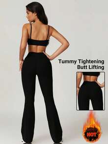 Speed mate Quần ống rộng dày dặn dành cho nữ - Quần legging cạp cao giữ ấm, thiết kế vạt trước hình chữ V, phù hợp cho yoga và mặc mùa đông, giúp kéo dài đường nét đôi chân, nâng đỡ và tạo dáng. - màu đen - Xem 5