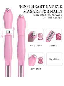 3D心形美甲磁铁，三合一猫眼效果双线月亮蛇纹图案，UV吸附磁性棒，适用于美甲、美甲用品、美甲工具、美甲艺术工具、返校季、美甲、夹式美甲工具 - 彩色 - 查看 6