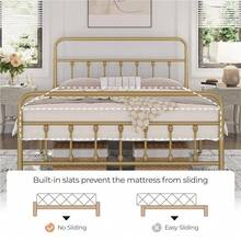 Butterslay Vintage Industrial Metal Platform Bed Frame - 12 Iron Slats Support, 12.6'' Underbed Storage & High Headboard/Footboard, No Box Spring Needed, Twin/Queen/King/Full - 古董金 - 查看 4