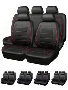 9件/4套通用反光滚边真皮汽车座椅套，兼容安全气囊，拉链开口设计，适用于SUV、厢式货车、卡车