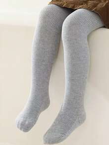 1 Pair Cozy Warmth Girls' Tights - Fleece Interior, Solid & Striped, Great For Cold Days Baby Toddler Leggings