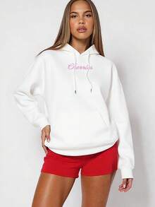 Casual White Long Sleeve Hoodie For Women With Regular Hem And Slight Stretch Fabric, Perfect For Everyday Wear - trắng - Xem 2