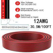 12 Gauge Wire , 2 Conductors Electrical Wire Red Black Cable, Flexible/Low Voltage/PVC 12 AWG Copper Clad Aluminum Extension Cord For Speaker, LED Strips, Automotive 12V/24V DC16.4FT/30FT/50FT/100FT
