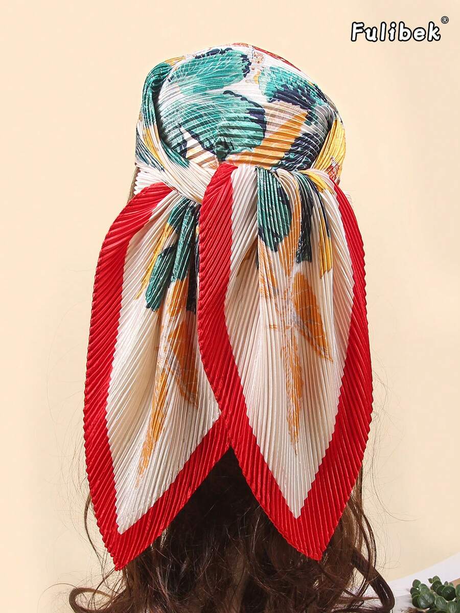 1pc Women's 90cm Crinkle Print Bandana Scarf, Versatile Headband/Neck Wrap/Accessory, Suitable For Daily Use, All Seasons - Red - View 1