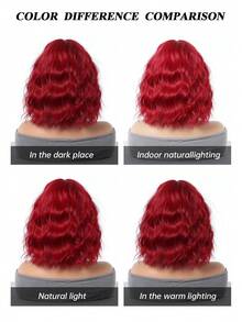 14英寸短款波浪红色假发，女士耐热自然波浪假发，带夹子，适合初学者，适用于万圣节和圣诞节 - 紅色 - 查看 7