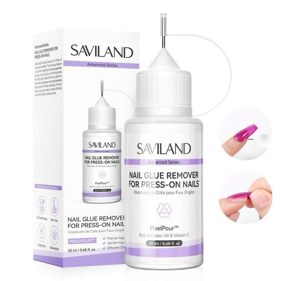 SAVILAND Advanced Nail Glue Remover For Press On Nails: Gentle Nail Remover Pinpoint Press On Nail Remover Easy Removal Fake Nail Remover For Nail Tips DIY Home 20 Ml - 20ml - 查看 1