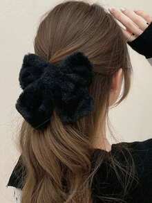 Solid Color Plush Big Bow Hair Clip, Plush Hairpin Barrette, Fluffy Hair Claw Clip Hair Accessory, Hair Slide, Hair Barrettes, Winter Accessories Women, Hair Accessories, Head Accessories - Multicolor - View 4