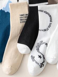 5/10 Pairs/Pack Random Style Women's Digital Funny Pattern Stripe Black And White Solid Color Hip Hop Retro Style Sports Mid-Calf Socks - Multicolor - View 4