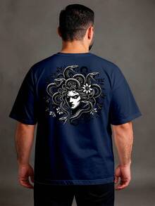 Camiseta Plus Size Masculina GG ao G5 Modelagem Relax Estampa Casual Conforto Diário - Azul Marinho - Visão 3