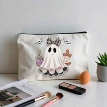 Necessaire de Maquiagem Assustadora de Halloween - Imprescindível para Viagens e Deslocamentos Diários, Organizador de Cosméticos de Lona de Grande Capacidade para Viagens, Estampa Assustadora se Destaca da Multidão, Bolsa de Toalete para Levar na Mão, Perfeita para Deslocamentos e Estudantes, Um Acessório Divertido e Funcional para Estudantes