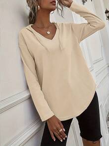 Women's Solid Color Simple Daily Long Sleeve Sweater Knit Pullover Fall Winter Outfit Women's Solid Color Long Sleeve T-Shirt - 杏色 - 查看 3