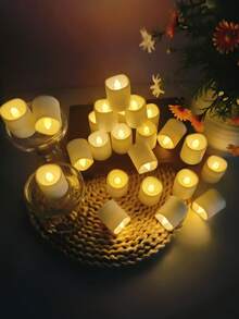 6/12/24 PCS Electronic Flameless Candles, With Timer/Remote Control, Battery Powered, LED Wishing Candle Lights, Tea Lights, LED Flameless Candle Lights, For Halloween, Valentine's Day, Christmas, Wedding, Party, Home Decor And Other Holiday Candles - trắng - Xem 5