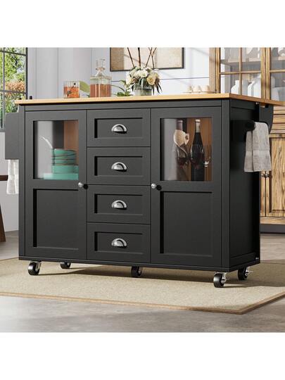 Kitchen Isl Practical Cart, Large Storage Space, Adjustable Shelves, Drawers Doors, Dining Room