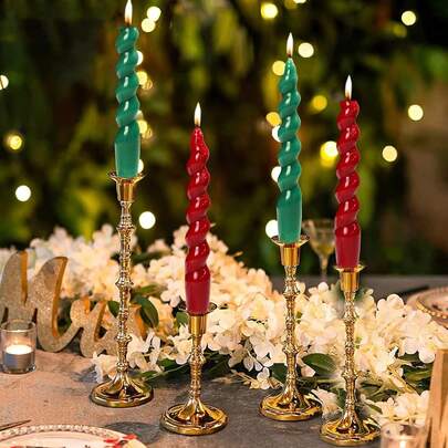 2pcs Cute Candy-Colored Spiral Taper Candles (Length: 20cm/7.87in), Suitable For Home Decor, Dinner Party, Wedding, Valentine's Day, (Red/White/Black/Green/Pink/Purple) Gifts, Birthday, Graduation, Romantic European-Style Elegant Holiday Home Decor, Unscented Twist Candles, Atmosphere-Creating Photography Prop, Christmas Decorations, Christmas Gifts