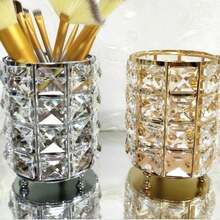 Metal Makeup Brush Storage Tube Eyebrow Pencil Makeup Organizer Bead Crystal Jewelry Storage Box - Multicolor - View 6
