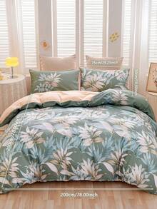 Bộ chăn ga gối 3 món bằng sợi siêu nhẹ và mềm mại, họa tiết in cây và hoa có thể đảo ngược - Bộ đồ giường (1 chăn, 2 vỏ gối), thích hợp cho phòng ngủ, du lịch, ký túc xá (trai, gái) - Xám - Xem 20