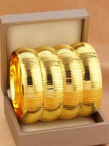 1 سوار من النحاس المطلي بالذهب عصري، مناسب للارتداء اليومي والمناسبات للنساء، هدية