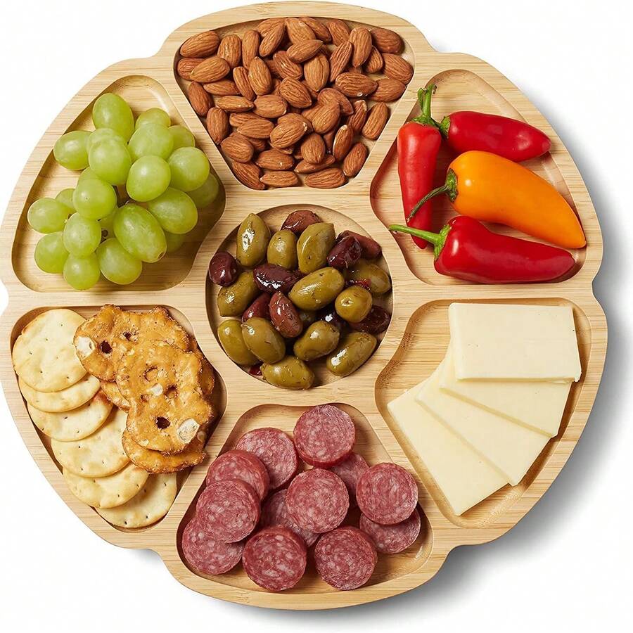 Bandeja de bambú para aperitivos de 1 pieza, bandeja para servir aperitivos, plato para aperitivos, ideal para pasteles, frutas, nueces y dulces.