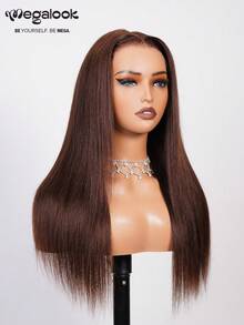 MEGALOOK 深棕色 20 英寸 6x5 蕾丝无胶假发，丝滑直发，100% 真人头发，带抽绳，预剪蕾丝，预拔发际线，细小结，透明蕾丝闭合假发，150% 密度 #4 巧克力色假发，轻质可调节帽，100% 处女真人头发假发，不可察觉的自然发际线假发 - 新娘圣诞派对约会之夜华丽度假准备 - S4 - 查看 4