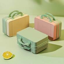 14-Inch Mini Cosmetic Case, Small Luggage Design, Multifunctional Gift Storage Box, Stylish Portable Cosmetic Bag, Easy To Carry When Traveling, Cosmetic Storage And Organization - vàng-xanh lá cây - Xem 2