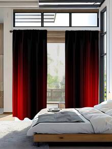 2 Peças Cortinas Modernas em Bloco de Cores Preto e Vermelho - Design Elegante com Ilhós no Top, Cortinas Transparentes, Poliéster Lavável em Máquina, Adequado para Sala de Estar, Quarto, Cozinha, Cortina, Transparente - Multicolorido - Visão 7