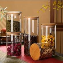 Potes redondos de vidro herméticos de 1/2/3/4 peças, organizadores de cozinha com tampas de bambu, recipientes de armazenamento de vidro, conjunto combinado de capacidade de 540 ml/750 ml/1200 ml, recipientes de café, adequados para temperos de cozinha, café, grãos, doces, biscoitos, massas, decoração de casa, empilháveis, ideais para feriados, presentes de casamento