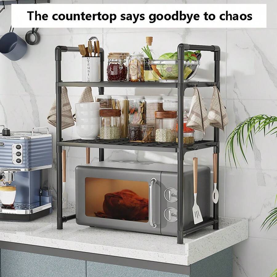 1pc Microwave Oven Storage Rack For Kitchen Oven Cabinet - Thickened Microwave Oven Storage Shelf - Multi-Layer Home Kitchen Storage Dish Cabinet & Kitchen Storage & Racking Shelf - Multicolor - View 1