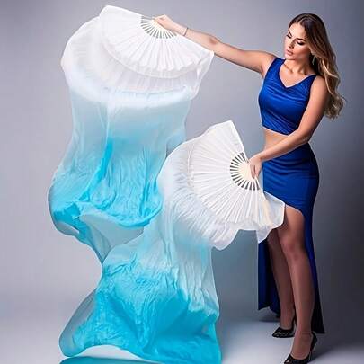 Bộ 2 quạt múa màu ombre/1 quạt, thiết kế tua rua dài, quạt lụa hai mặt, thích hợp cho múa vuông, tuyệt vời cho biểu diễn sân khấu, lễ hội khiêu vũ, đạo cụ thể thao, món quà tốt nhất cho sinh nhật, tốt nghiệp.