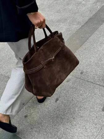 Vintage brun mocka-tygväska - Stor axelväska med magnetisk stängning, nylonfoder och slitstarka handtag, perfekt för vardagligt bruk, Vardagstygväska | Väska i vintagestil | Slitstarka handtag, Tygväska