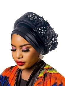 1pc 2025 New Layered Sponge Floral Beauty Turban Hat - Multicolor - View 7