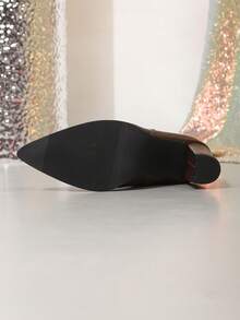 女士秋冬新款粗跟侧拉链靴，棕色金属扣法式尖头高跟骑马踝靴 - 棕色 - 查看 4