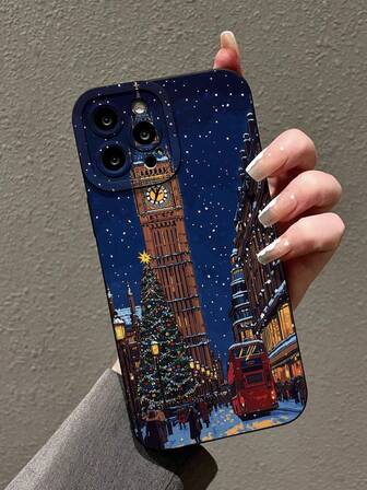 Romantic London Streetscape Printed 2D Pattern, Fashionable And Stylish, Suitable As Birthday, Saudi National Day, Halloween, Christmas, New Year Gift For Coworkers, Friends, Family, Couples. Soft Matte Black Protective Case Compatible With IPhone 17/16/15/14/13/12/11/Pro/ProMax/X/XR/XS/XSMAX/7/8/PLUS And Models
