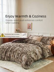 2/3pcs White Rabbit Fur Plush Shaggy Duvet Cover Set, Cozy Soft Warm Faux Fur And Skin-Friendly Duvet Cover Set, With Zippered Comforter Cover, Luxurious Solid Color Design For Bedroom And Guest Room, Easy Care And Maintenance, Hypoallergenic, And Durable, King Queen Full Twin Size Bed, 1 Duvet Cover And 1/2 Pillowcases