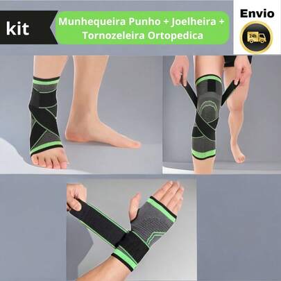 Kit Munhequeira Punho + Joelheira + Tornozeleira Ortopedica