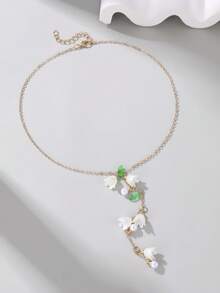 NAIZHU 1 chiếc vòng cổ tua rua ngọc trai và hoa loa kèn dài thanh lịch dành cho nữ, thích hợp để đeo hàng ngày và đi nghỉ - Nhiều màu - Xem 2