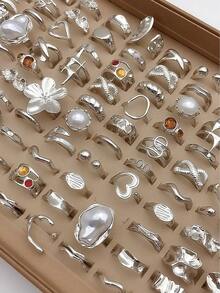 102 Pieces Of Various Various Randomly Sent Random Shipping Box Gift Girls Surprise Box Fashionable Women's Earring Jewelry Set  -Lovely Simple Style, Zinc Alloy Earrings With Faux Pearl And Artificial Rhinestones, Daily And Party Wear Earrings-(No Box)