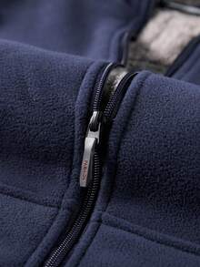 sweat-shirt à capuche unicolore chaud pour hommes, cardigan imprimé chaud, style automne/hiver, veste polaire à capuche pour hommes, veste de sport - Bleu marine - Voir 6