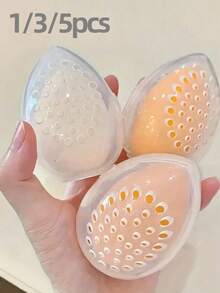 5-1 pièce Éponge de beauté Rangement de maquillage Œuf Houppette Cadre transparent en forme d'œuf Boîte de séchage pour houppette Accessoires de maquillage, pour vacances à la plage, salle de bain, chambre à coucher, grande capacité