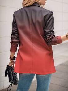 HOMEYEE Áo khoác Blazer nữ in họa tiết Tie-Dye hở phía trước, áo dài tay công sở thanh lịch, thường ngày, mặc đi nghỉ dưỡng - Màu Đỏ Sâu - Xem 4
