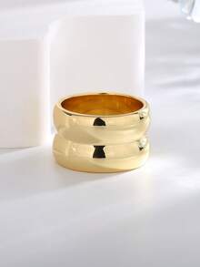 Chunky Rings Brass Plated 18K Gold Overlapping Rings For Women - Stackable, Hypoallergenic & Fade-Resistant Gifts For Girlfriend, Mother, Wife - Gold Model 2 - View 6