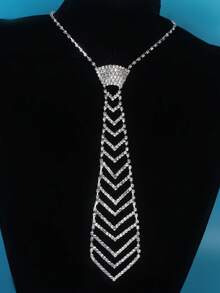 1pc Solid Color Casual Fabric Tie With Rhinestones, Fashionable Arrow-Shaped Unisex Tie Necklace Accessory For Wedding Attire