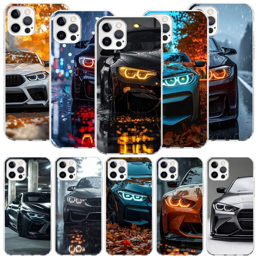 Funda Deportiva Negra Blanca compatible con B-BMW, compatible con 16 15 Plus 11 14 Pro Max 13 12 Mini 16E XS X XR 7 8 + SE, Patrón Personalizado Co, Funda compatible con 17 pro max, 17 pro, 17, 16 pro max - FB839-7 - Ver 1